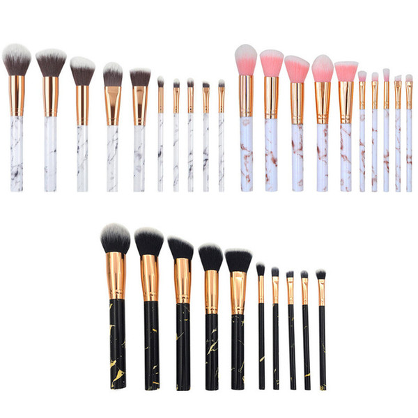 10pcs/set Marble Makeup Brushes Blush Powder Eyebrow Eyeliner Highlight Concealer Contour Foundation with opp bag