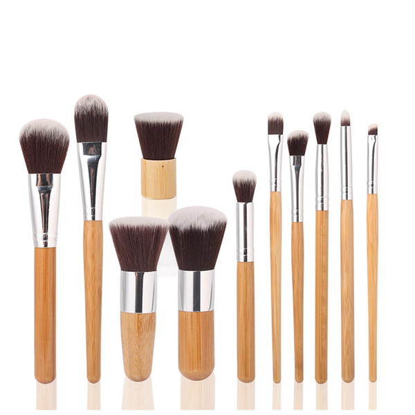 Kabuki Makeup Brush Set 11PCS Professional Bamboo Makeup Brushes Set Eye Shadow Pinceaux Maquillage Foundation Blusher Kabuki Soft Brochas