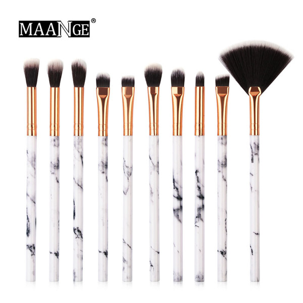 10Pcs/Set Professional Makeup Brushes Marbling Handle Eye Shadow Eyebrow Lip Eye Shadow Eyebrow Lip Powder Comestic Tools Kits