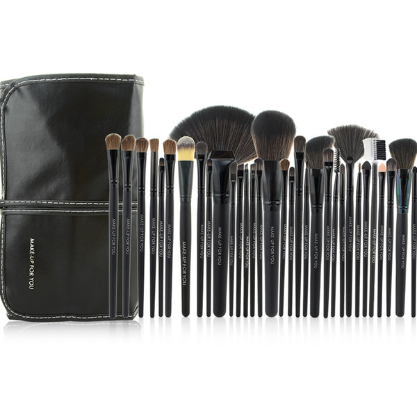 Wholesale-New Arrival 32pcs Black Cosmetic Brush Kit Tool Professional Makeup Brushes Set With PU Leather Case