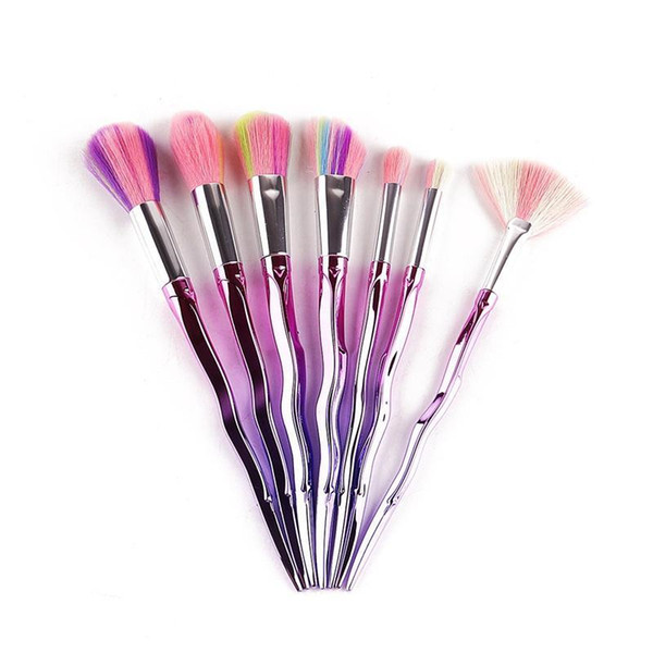 Thread Rainbow Handle 7pcs Makeup Brushes Set Mermaid Blush Contour Foundation Powder Cosmetic Makeup Brushes Kit