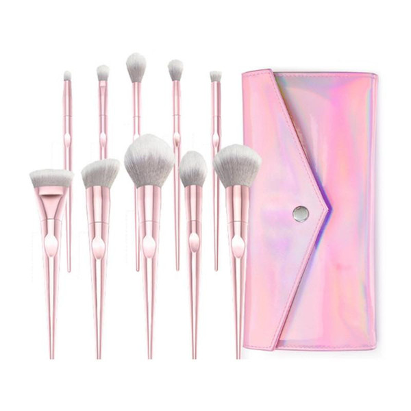 Supper Hot Portable Professional Fashion Personalized 10pcs Makeup Brush Set with Pouch Pink Makeup tools DHL free shipping