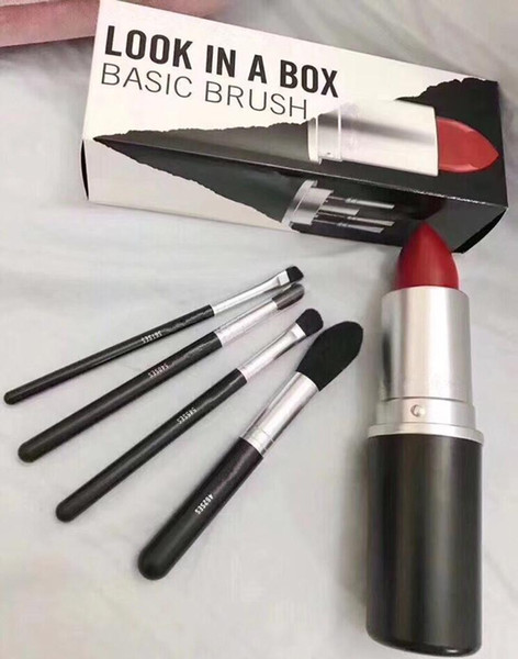 New Hot Makeup Brand Look In A Box Basic Brush 4pcs/set brushes set with Big Lipstick Shape Holder Makeup TOOLS DHL shipping