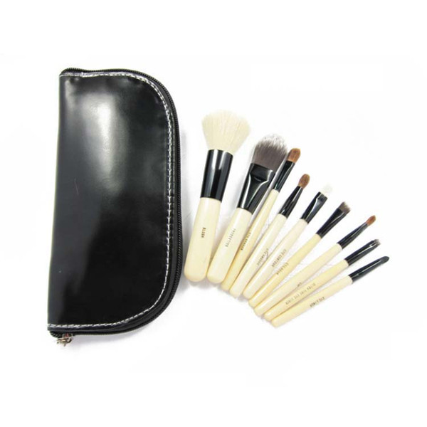 Promotion! New BB Cosmetics makeup brushes 9 Pieces Brush Set+ PU makeup brush Bag Wood High-quality Wholesale Dhl free Shipping