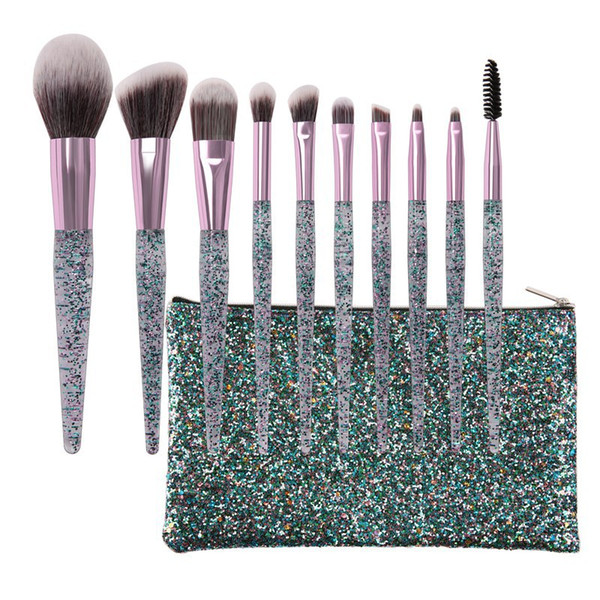 Promotion! New makeup brushes 10 Pieces Brush Set makeup brush Sequins bag High-quality Wholesale Dhl free Shipping+gift