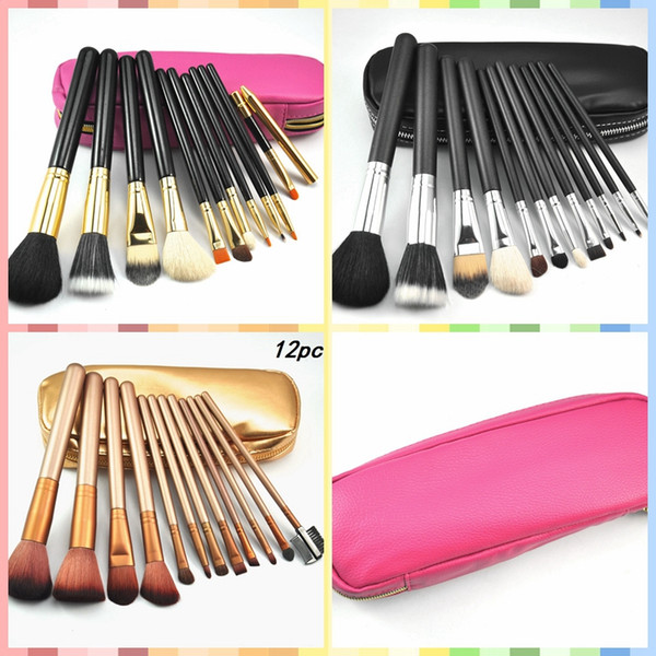 Hot sales! Professional makeup brushes NUDE 12 Pieces makeup brush sett Kit +Leather bag 3 color DHL Free shipping+GIFT