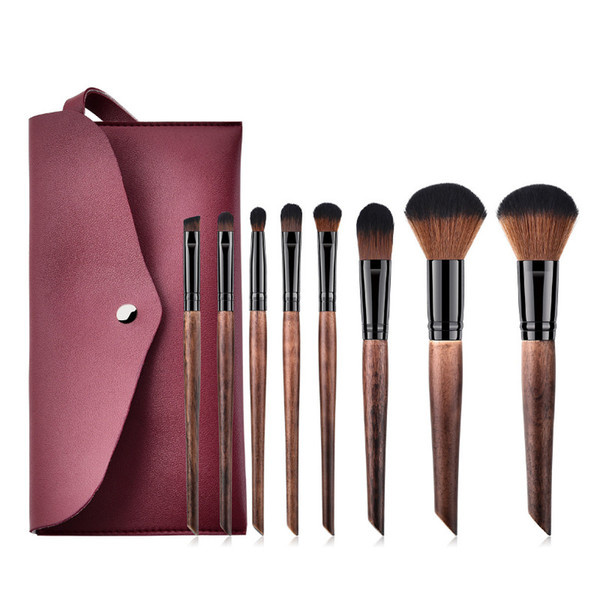 New Imitation mahogany beveled wooden handle 8 beauty makeup brush set Professional soft hair makeup brush free shipping