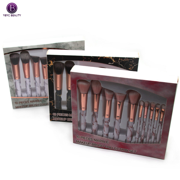 Explosion models 10 marble makeup brush set boxed professional beauty tools 5 big 5 small blush eyeshadow brush soft hair free shipping