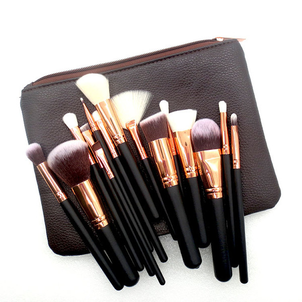 New YBYC full soft hair not tied face rose gold brown 15 professional beauty makeup brush set free shipping