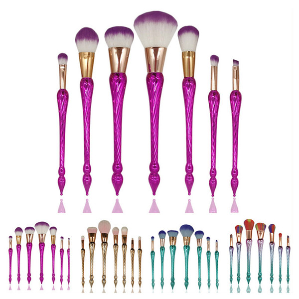 New Explosion models 7 Spiral Gourd Handle Makeup Brush Set Colorful Rose Gold Professional Makeup Brush Set Brush Free Shipping