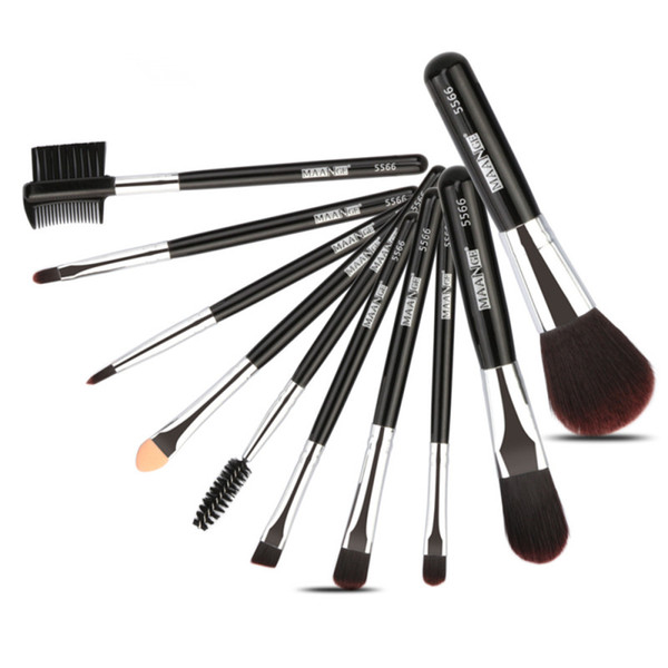 Nylon Hair Wooden handle 10pcs Makeup Brushes Set Cosmetic Blusher Eyeshadow Powder Foundation Eyebrow Lip Make up Brush kit