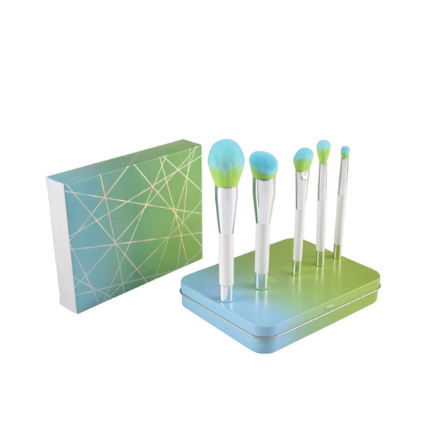 5Pcs/box blue green gradient Makeup Brushes Set Powder Foundation Make up Brush for Cosmetics Brush Tool Kit