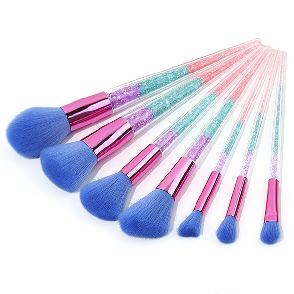 Hot 7 PCS Crystal Makeup Brush Foundation Blending Powder Eyeshadow Contour Transparent Handle Beauty Tool Set