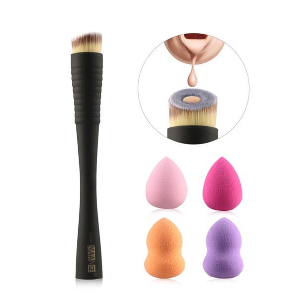 2018 Liquid Foundation Brush Plus 4 Pcs powder puff suit Pro Powder Makeup Brushes Set Brush Premium Face Make up Tool