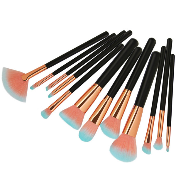 12 Pcs/set Eye shadow Wooden Makeup Brush Foundation brush Grooming Eyebrow Black White Makeup brush Set