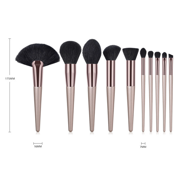 10pcs/set Champagne Gold Makeup Brushes Cosmetic Brush Soft Goat Hair Brush Beauty Tools Blush Powder Makeup Brush