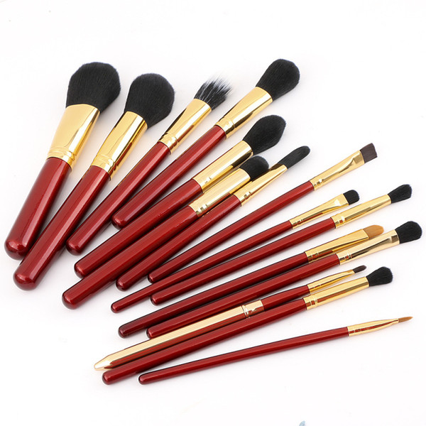 Hot 15pcs Wine Red Wood Makeup Brushes Nylon brush Professional Brush Set Foundation Powder Brush Makeup Tools19*4.5cm