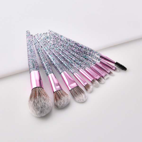 10pcs Professional Crystal makeup brush Foundation Cosmetic Brushes Nylon Makeup Tools Eyeshadow Brush Sequins Quicksand T-10-129