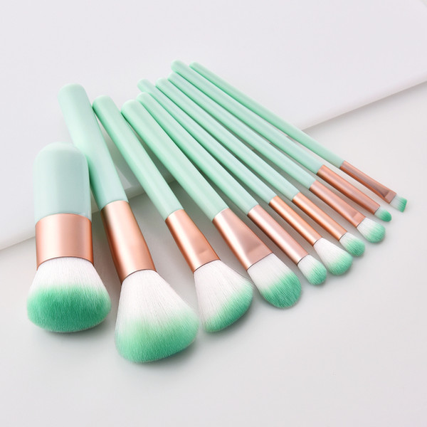 Newest 10 pcs Make Up Cosmetic Brushes Set Mint Green Wooden Handle ferrule High-grade Synthetics Hair Makeup Make up Brushes Tool