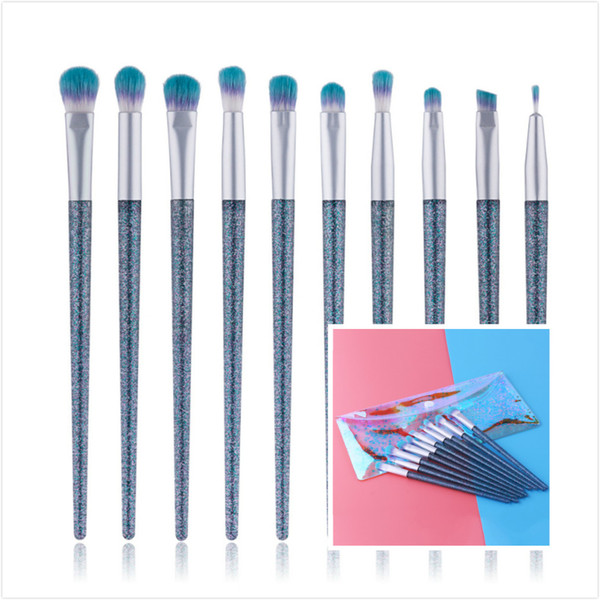 Newest 10pcs Eyeshadow Makeup Brushes Set Pro Crystal Quicksand Eye Shadow Blending Make Up Brushes Soft Synthetic Hair 16*1.5cm