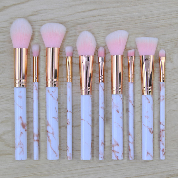 New 2 Color 10pcs/set Marble Makeup Brushes Blush Powder Eyebrow Eyeliner Highlight Concealer Contour Foundation Make Up Brush Set