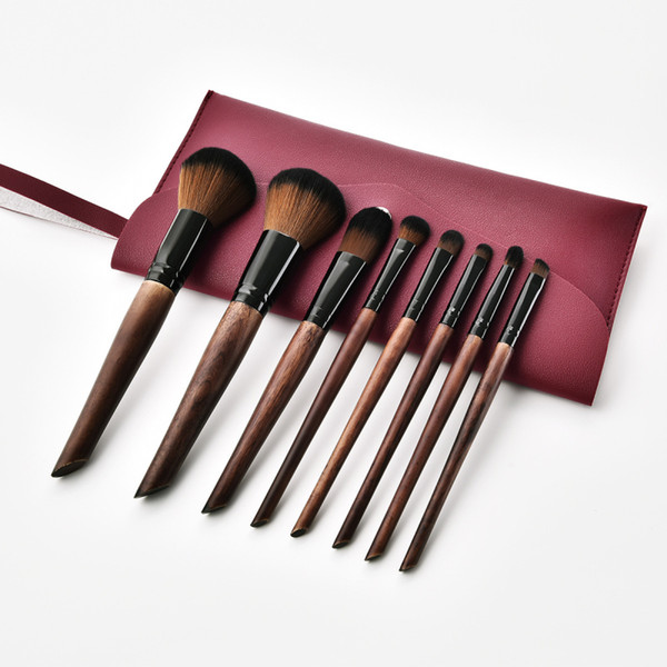 Oblique Tail Coffee Black Makeup Brush Set 8pcs Makeup Tools Kit with bag super nice beauty essential brush set T-08-06