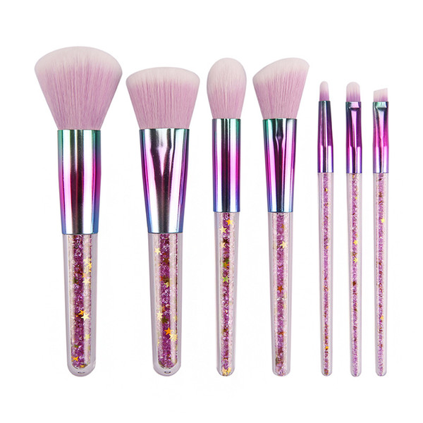 Hot 7pcs/set Crystal Makeup Brushes Purple/Pink Hair Diamond Star Crystal handle makeup brush set Beauty tools