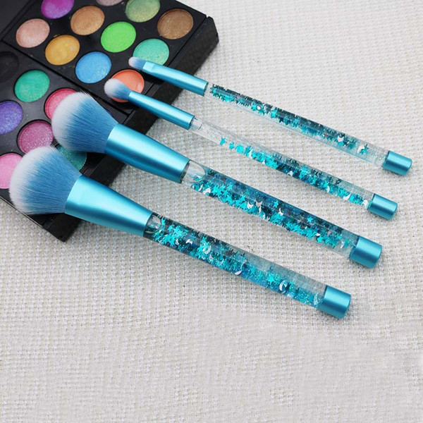 4pcs Mermaid Makeup Brush Set Quicksand Blue/ Red Crystal Liquid Handle Cosmetics Brushes Eyeshadow Foundation Make up Tool