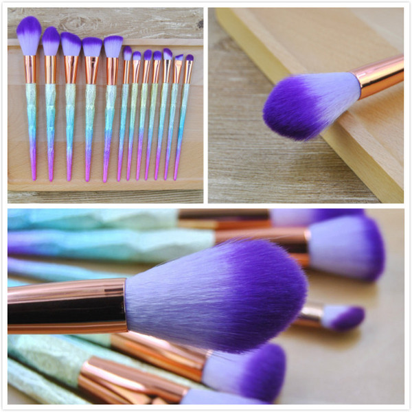 Hot 12PCS makeup brushes sets cosmetics brush 3D Colorful Spiral shank make-up brush unicorn makeup tools Free shipping