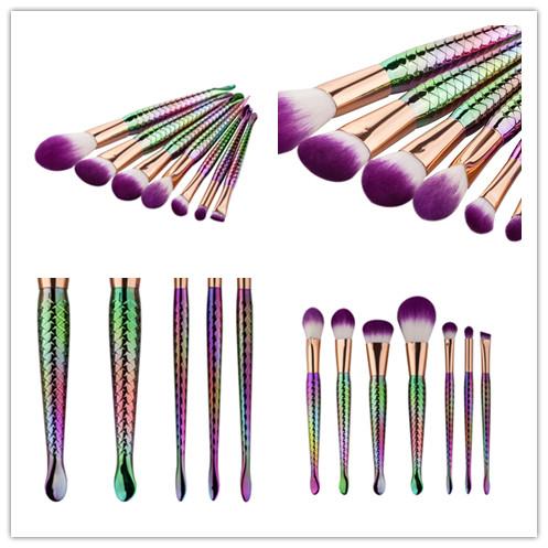 Purple Mermaid Makeup Brushe sets 7 pcs Professional Colorful helix Brush Sets Foundation Powder Beauty Tools Cosmetic Brush Kits