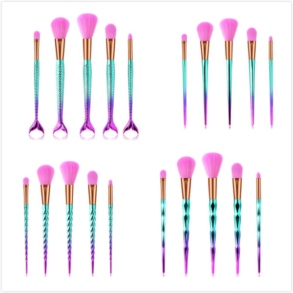 HOT 5 pcs Unicorn Makeup Brushes Set Mermaid Makeup Brushes Foundation Blending Powder Eyeshadow Contour Blush Makeup Tool