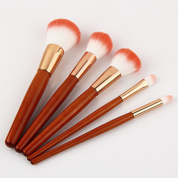 New 5Pcs Wood Handle Makeup Brushes Imitation Mahogany Cosmetic Makeup Brush Kit Eyeshadow Brush Foundation Brush