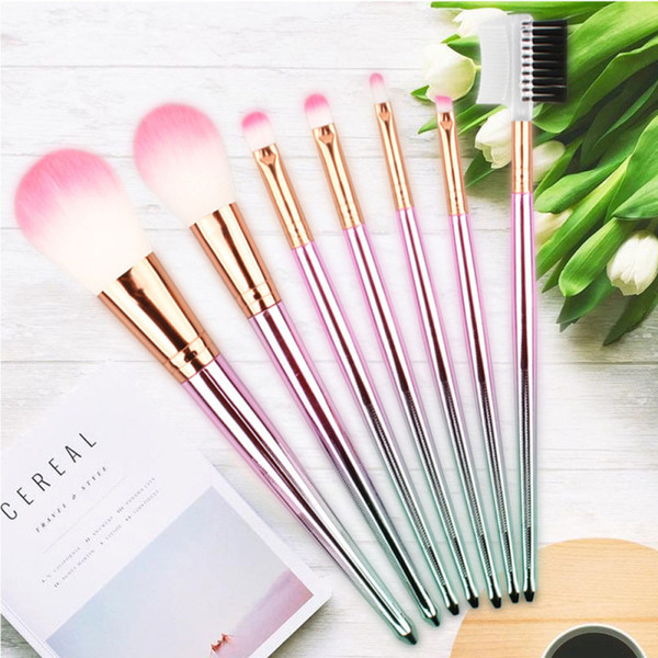 7pcs Gradient Color Makeup Brushes Set Gypsophila Cosmetic Brushes Foundation Blending Powder Eyeshadow Contour Concealer Blush Makeup Tool