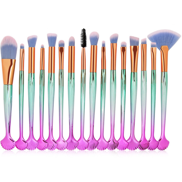 16pcs/set Shell Mermaid Makeup Brush Set Powder Foundation Eyeshadow Eyeliner Lip Brush Tool Make Up Brushes Beauty Tools