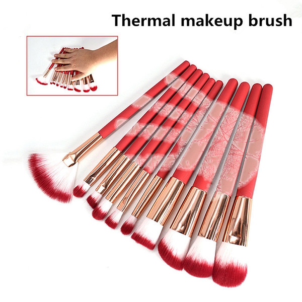 Newest10 pcs Sensitive Thermal Makeup Brushes Sets Red Brushes Professional make-up tools Foundation Blush Set Cosmetic Brush Set Kit