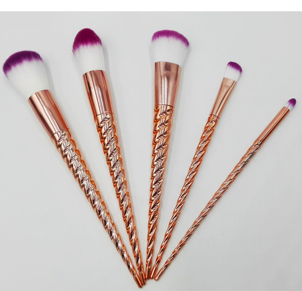 Unicorn Screw Gold Makeup Brushes Sets Cosmetics Brush 5pcs/set Rose gold Spiral shank Make-up brush Makeup Tools