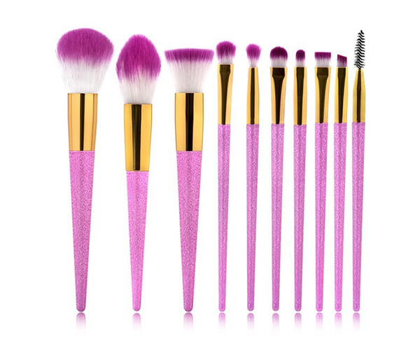 in stock!3D Mermaid Makeup Brushes 10 PCS Purple Glitter Diamond Make up Brush Cosmetics Brush Tool Kit