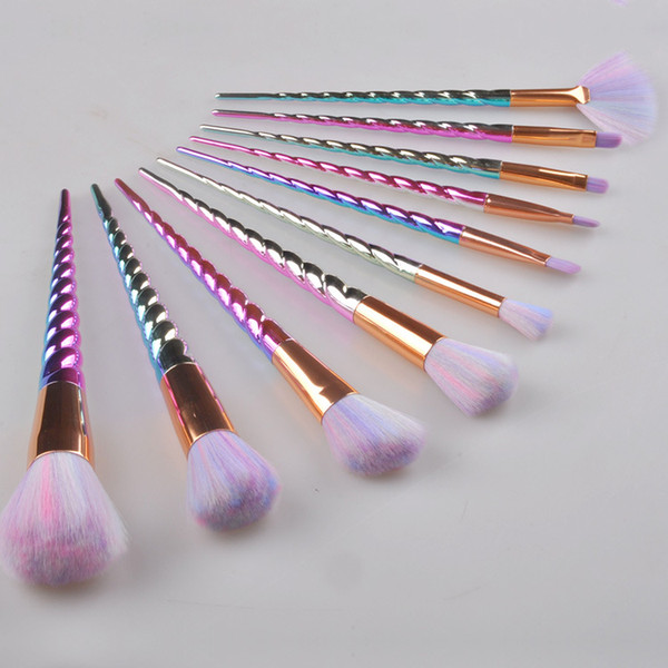 HOT Unicorn Makeup Brushes Rainbow 10PCS Makeup Brushes Tech Professional Beauty Cosmetics Brushes Sets Free Shipping BP2025