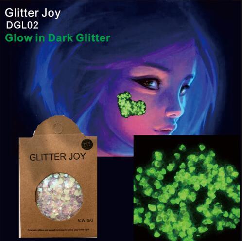 DGL02 Heart Shape Glow in Dark Luminous Face and Body Cosmetic Glitter Sequins Party Make Up Body Carnival Decor