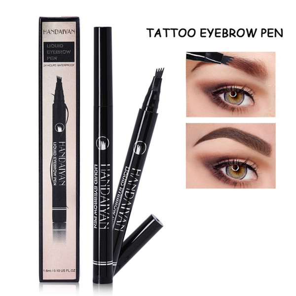 HANDAIYAN 4 Head Fork Liquid Painting brow Tattoo Pencil Black Brown Color Waterproof Henna Natural Eyebrow Makeup Pen