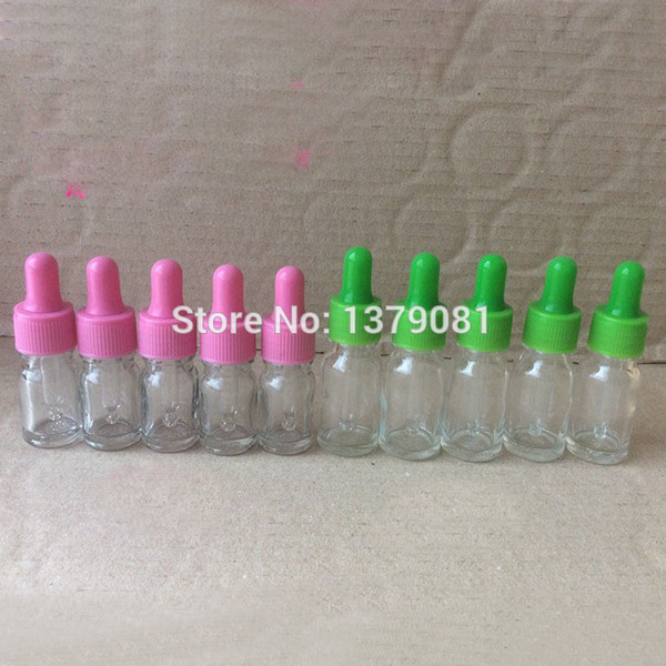 15ML Clear Glass Bottles With Dropper 1/2 OZ Mini Sample Vial Essential Oil Bottle With Green,Pink Rubber Free shipping