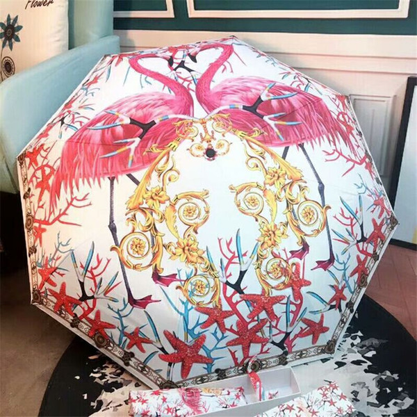 Flamingo INS Sun Umbrella Automatic Compact Tropical Flamingo Striped Summer Folding Waterproof Anti-UV Protective Canopy Free DHL