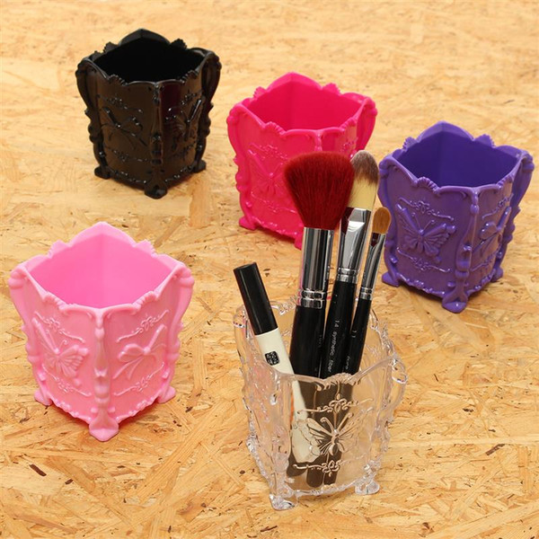 Butterfly Carved Style Makeup Brush Cylinder Tubular Container Plastic Storage Box Material Functional Make-up Tools Essential
