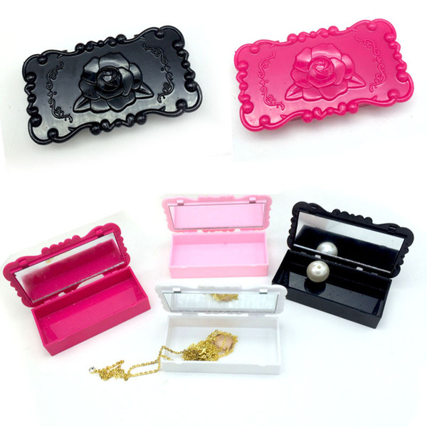 High Quality Acrylic Rectangle White/Rose/Pink/Black Rose Flower Eyelash Storage Box Mirror Case Makeup Cosmetic Organize Tool Kit