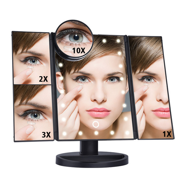 LED Touch Screen 22 Lights Makeup Mirror Table Desktop Makeup Magnifying Mirrors Vanity 3 Folding Adjustable Mirror