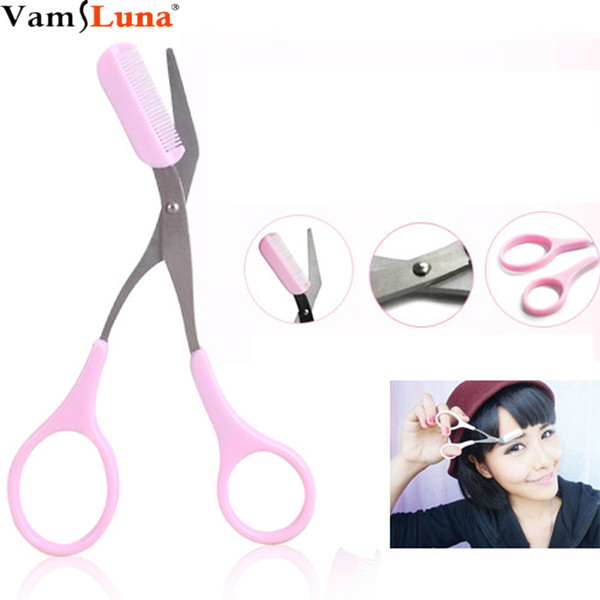 Pink Eyebrow Trimmer Scissors with Comb Lady Woman Hair Removal Grooming Shaping Shaver Eye Brow Eyelash Clips