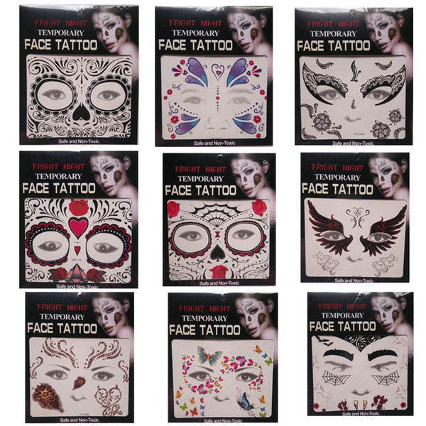 Christmas Halloween Party Fright Night Temporary Face Tattoo Body Art Chain Transfer Tattoos Temporary Stickers in stock 9 Styles DHL