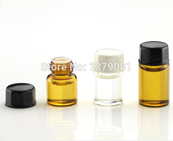 1ML,2ML,3ML Amber Mini Glass Bottle,Clear Sample Vial Essential Oil Bottle With Black,White Screw Cap Free shipping