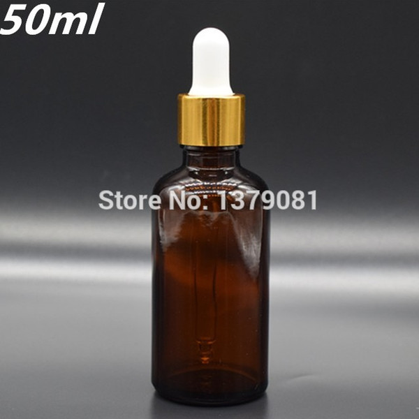 50ML Amber Glass Bottle With Dropper Brown Empty Bottles Withe Gold Rim Mini Sample Vials Essential Oil Bottle Free shipping