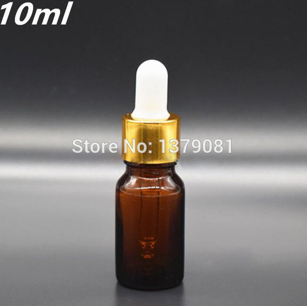 10ML Amber Glass Bottle With Dropper Brown Empty Bottles Withe Gold Rim Mini Sample Vials Essential Oil Bottle Free shipping